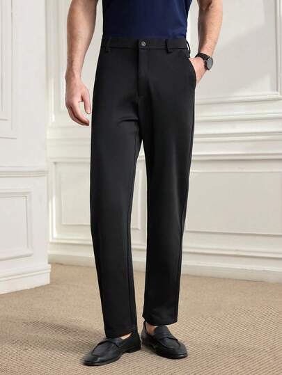 Officeau 男士商务休闲直筒裤，经典黑色，耐穿面料，适合办公室、商务通勤、春秋季穿着。
