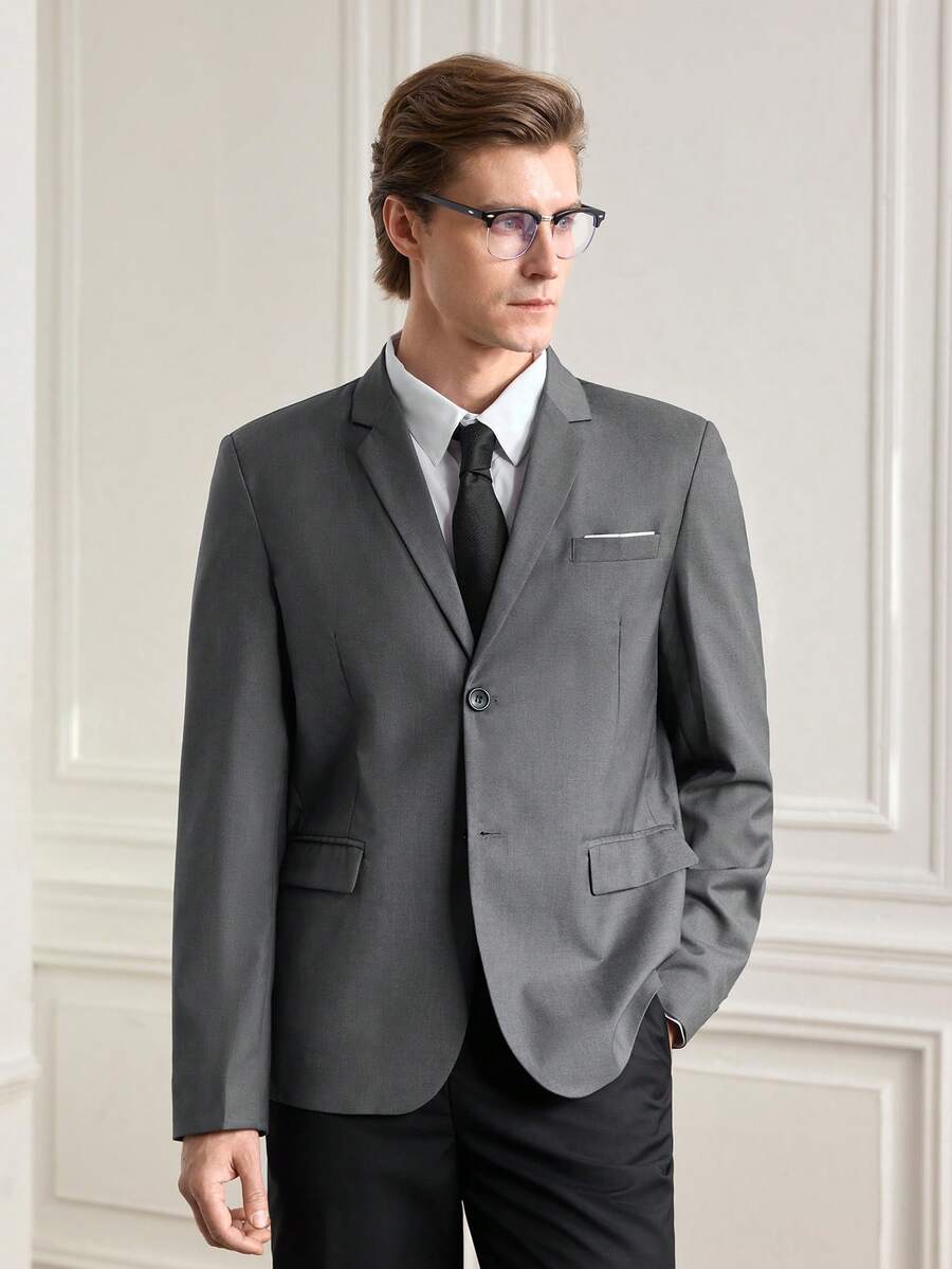 Officeau 男士西装，休闲西装外套，单件西装上衣，基础款西装，优雅商务休闲正式派对装扮，男士礼物 - 灰色 - 查看 1