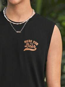 Open Phase 休闲街头风格 | 男士夏季无袖背心 | 卡通啤酒罐印花和“来喝啤酒”字样 - 黑色 - 查看 7