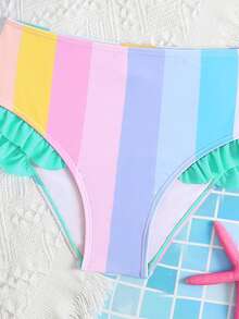 SHEIN 2件套少女彩色竖条纹速干舒适针织面料沙滩装套装，适合海滩、泳池、海边、冲浪、度假、夏季旅行 - 彩色 - 查看 5