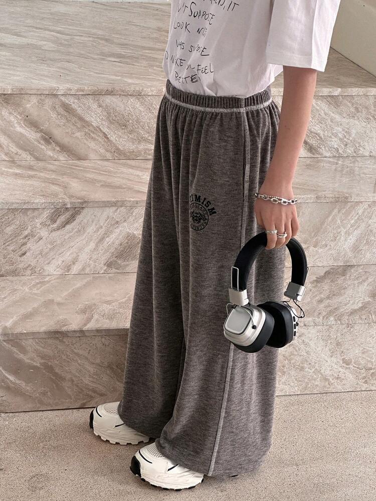 Tween Boy Letter Print Elastic Waist Loose Wide Leg Pants