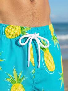 Surfspeed Men's Colorful Pineapple Print Casual Beach Shorts Pineapple Print Shorts Men Vacation Beachwear Men's Pineapple Swim Trunks - Mint Blue - View 5
