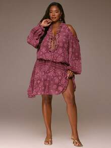 MUSERA Đầm mini tay dài, hở vai, khoét ngực, vạt bất đối xứng, chất liệu lưới, cỡ lớn, thích hợp cho mùa xuân hè, thanh lịch, đi nghỉ mát, lễ hội, tiệc tối, Ibiza, Rave, Cherry Moon. - Nhiều màu - Xem 5