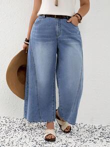 EMERY ROSE Mature Denim 大码女式休闲日常通勤简约百搭宽松阔腿牛仔裤，不含腰带，适合夏季、春季、嘉年华、派对、海滩、外出、约会、鸡尾酒会、正式场合、度假、办公室、工作、通勤、婚礼宾客以及西部节日等场合。 - 藍色 - 查看 8