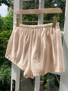 Comfortcana Women's Casual Loose Drawstring Solid Color Shorts, Versatile Daily Wear Khaki Linen Spring/Summer Beach For Women Summer - Khaki - View 2