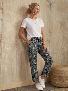 EMERY ROSE 女士豹纹口袋休闲裤 - 彩色 - 查看 4