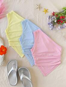 SHEIN Tween Girl Fitted Casual Asymmetric Hem 3 Pieces Set Camisole - Multicolor - View 2