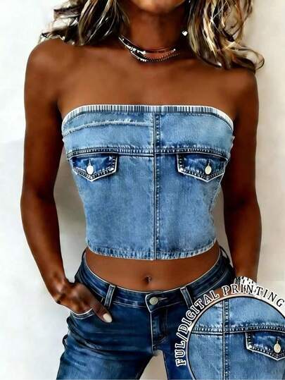 EMERY ROSE 女士休闲百搭露脐抹胸上衣