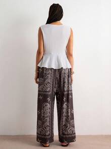 SHEIN VCAY Bộ đồ 2 món cỡ lớn dành cho kỳ nghỉ, kiểu dáng thường ngày, gồm áo tank top màu trơn và quần họa tiết paisley. - Nhiều màu - Xem 6