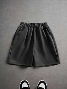 Coolqubz 1 buah Celana Pendek Rajut Kasual untuk Remaja Laki-laki, Kain Nyaman, Desain Slim Fit, Cocok untuk Berbagai Acara, Koleksi Baru Musim Semi/Panas - Dark Grey - View 3