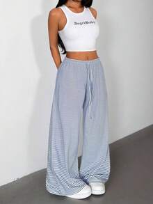 SHEIN PETITE Women's Casual Wide Leg Pants, Versatile All-Match Style Suitable For Spring And Summer - Black and White - View 4