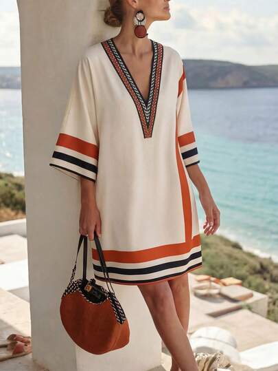 Wandoria Đầm kẻ sọc thanh lịch, lãng mạn, giản dị, tối giản dành cho nữ, thích hợp cho kỳ nghỉ.