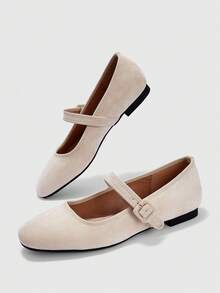 CUCCOO BIZCHIC Women Shoes Fashionable Women's Flat Shoes Comfortable Casual Versatile Holiday Dating Elegant Wear Metal Buckle Belt Design, College Style Wear, Commuting Daily, Dating Out Of The Street, Sweet Cool Style Women's Shoes - Apricot - View 2