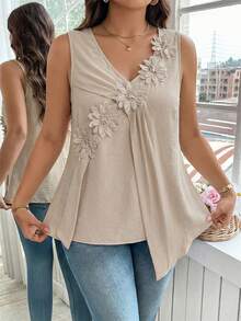 GlowEve CURVE 大码纯色3D花朵吊带V领吊带衫 - 杏色 - 查看 4