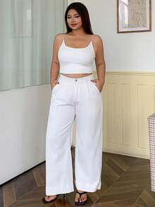 Dazy Plus Loose Straight-Leg Ankle Cuff White Long Jeans, Four Seasons - White - View 5