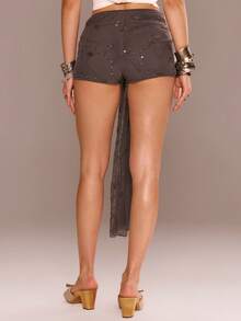MUSERA Quần short siêu ngắn thêu sequin xếp ly, thích hợp cho kỳ nghỉ hè, đi biển, Ibiza, lễ hội, thanh lịch, trăng anh đào. - Xám - Xem 4