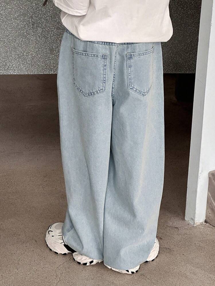 Tween Boy Pocketed Wide Leg Loose Casual Versatile Jeans
