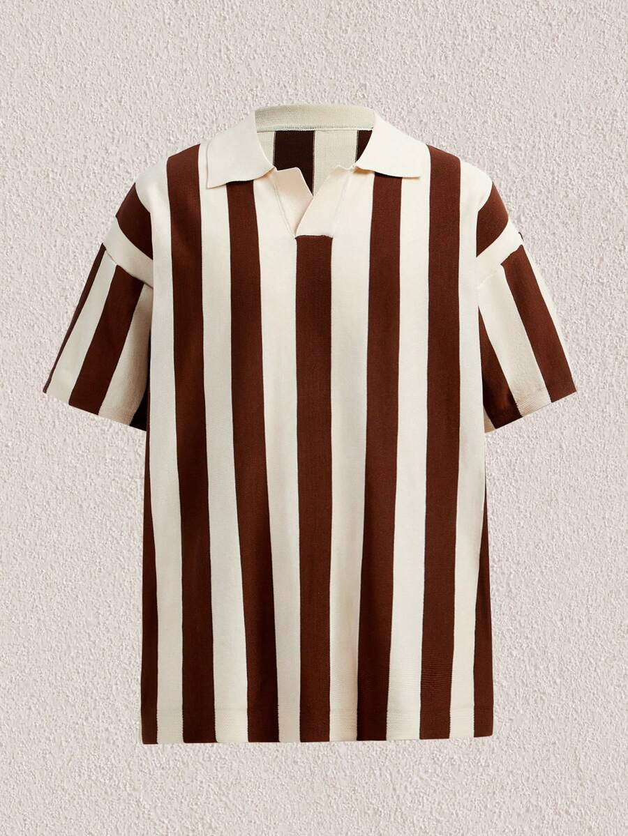 Mercer Haus 男士复古风条纹撞色针织上衣/卡其色服装