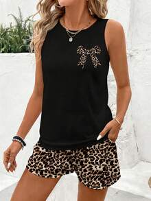 EMERY ROSE Bộ đồ nữ gồm áo tank top cổ tròn và quần short, thích hợp cho mùa hè. - Nhiều màu - Xem 4