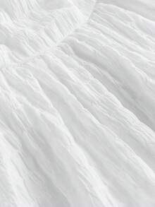 SHEIN 少女可爱纯色泡泡褶双层蛋糕休闲蝴蝶结吊带法式仙女裙，优雅蛋糕裙，毕业礼服，生日礼服，公主裙，花童礼服，白色连衣裙 - 白色 - 查看 9