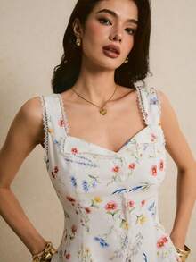 Poéselle 优雅印花前扣无袖上衣，印花上衣，外出上衣，女士度假装扮，乡村风女士装扮，女士沙滩装扮，完美适合度假、旅行、周末和下午茶时间穿着，春夏女士休闲装扮，夏季上衣可搭配牛仔裤，夏季女士上衣 - 彩色 - 查看 4