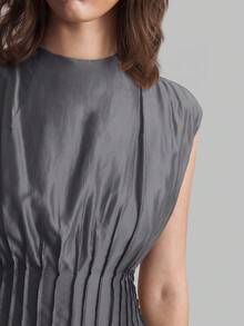 Ontre Đầm dài màu xám trơn thanh lịch mới 2026SS, đầm nữ duyên dáng, áo khoác ngoài, trang phục công sở, đi nghỉ mát, đi biển, dự tiệc sinh nhật, đồng phục giáo viên, trang phục công sở. - Màu xám đen - Xem 3