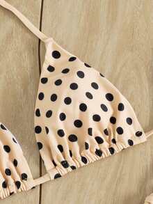 Swim Mod Summer Vacation Colorblock Polka Dot Print Halter Tie 2 Pieces Bikini Set - Multicolor - View 4