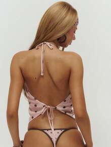 Musera Resort 雪纺波点流苏系领上衣，夏季泳装罩衫，沙滩度假日常性感可爱旅行 Bambola - 淺粉色 - 查看 4