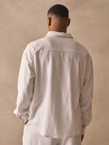 Musero Long Sleeve Button Oversized Collared Shirt Front Pocket Detailing Branded Embroidery Co Ord Top Only Set Spring Summer Essentials - White - View 5