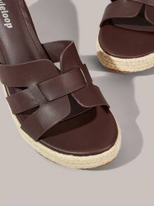 Styleloop Giày sandal đế xuồng mũi tròn màu cà phê dành cho nữ, chất liệu vải lanh, kiểu dáng thường ngày, phù hợp cho đi làm, đi nghỉ mát, du lịch và phong cách bohemian dự lễ hội âm nhạc. - màu nâu - Xem 5