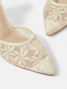 CUCCOO HITCHD 尖头细高跟镂空蕾丝和网眼蝴蝶结杏色婚礼派对优雅女士高跟鞋 - 杏色 - 查看 9