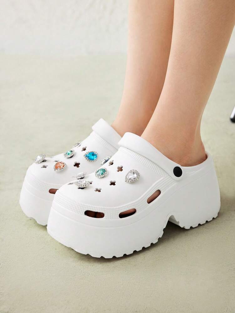 Women's Fashion Removable Rhinestone Perforated Sandals Spring Shoes Spring Break Easter For Casual Beach Style For Christmas