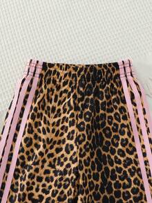 Sparklyn Young Girl Leopard Print & Striped Elastic Waist Pants - Multicolor - View 3