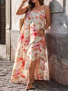 Breezaya New Style Plant Pink Flower Print Women's Summer Maxi Dress For Women - Apricot - View 1