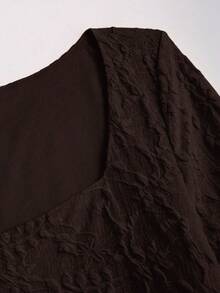 Sweetra 纯色方领长袖连衣裙，新款春秋性感系带连衣裙 - 咖啡棕 - 查看 5