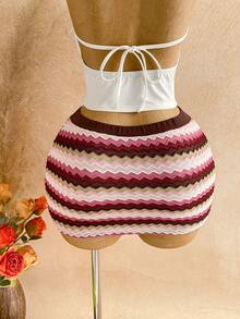 SHEIN WYWH Women's Sexy Bohemian Vacation Style Halter Backless Tie Front Top And Contrast Zigzag Print Mini Skirt Set Greece Vacation Outfit Curve Beach Outfits Beach Dinner Outfits Beach Club Outfit,Island Vacation Outfit,Music Festival Outfit,Cruise Vacation Outfit,Casual Vacation,Retro Outfit,Island Vacation Outfit,Music Festival Outfit,Cruise Vacation Outfit,Casual Vacation,Retro Outfit - Multicolor - View 6