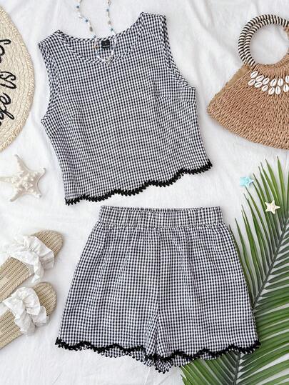 Travachic 2026 New Spring/Summer Black & White Plaid Sleeveless Crop Top, Vacation Style, Woven Graphic Printed, Casual Summer Vacation Outfits For Women, Bohemia Beach Vacation Outfits, Boho Chic, Country Concert Outfit, Holiday Festival Outfits, Beach Outfits For Women, Summer Outfits For Women, Old Money Style Women, Graduation Outfit, Summer Sun Dress, Birthday Dresses For Women, Bohemian Clothes