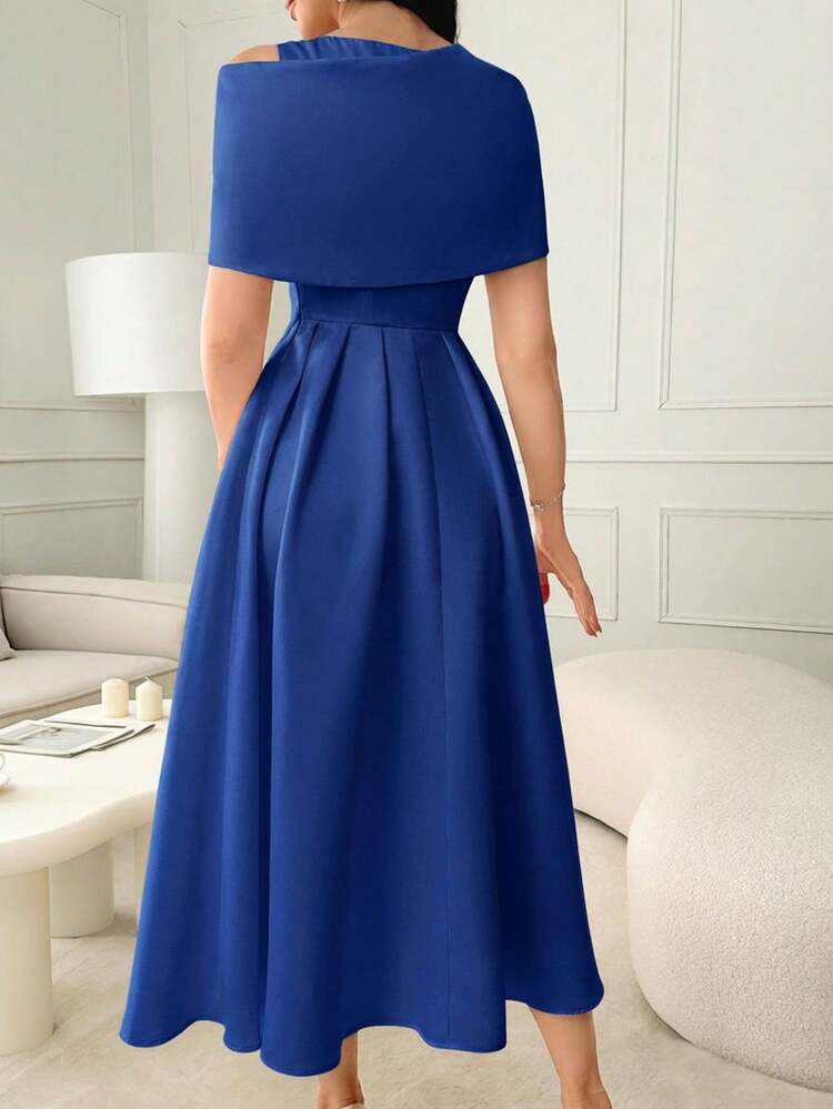Modelyn Women's Elegant Party Banquet Asymmetrical Neckline Rhinestone Decor Waist Cinched Long Dress,Summer Dresses For Women - Royal Blue - View 2