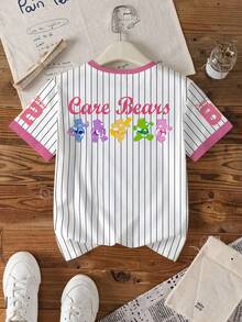 SHEIN X Care Bears 少女休闲条纹小熊印花圆领短袖T恤，夏季 - 白色 - 查看 2