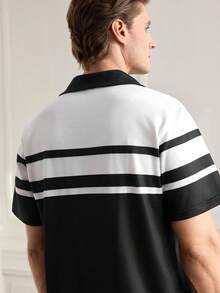 Men's Business Patchwork Print Short Sleeve Polo Shirt And Shorts Set - Black - View 3