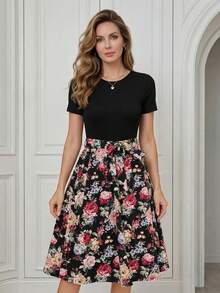 Miaspire 1 Pack Floral Print Bouquet Dress Flower Dress With Sleeves Dress Women Summer Elegant - Black - View 1