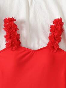 SHEIN Tween Girl 3D Floral One-Piece Swimsuit Girls Pink Bow Swimsuit Girls Striped Swimsuit One Piece Swimsuit Girls Pink One Piece Swimsuit Girls Swimwear - Red - View 6