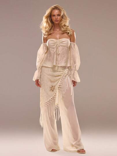 MUSERA Váy xếp tầng tua rua đính sequin, quần cạp thấp, thích hợp cho kỳ nghỉ hè, đi biển, Ibiza, lễ hội, thanh lịch, trăng anh đào.