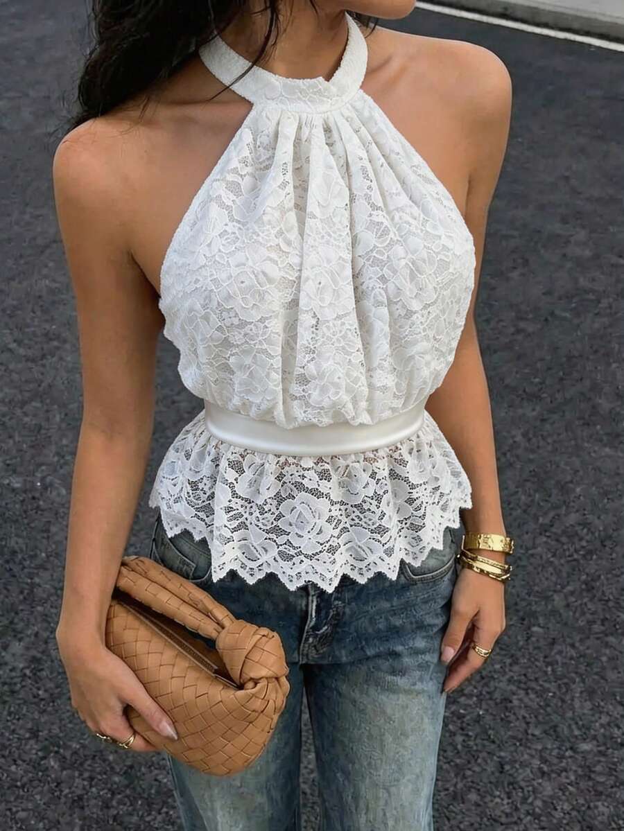 Firerie 女士浪漫性感优雅花卉蕾丝露背系带吊带背心，夏季