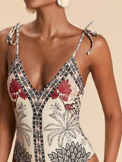 Travachic Women's Spaghetti Strap Tie-Up V-Neck Vintage Fashionable Jumpsuit