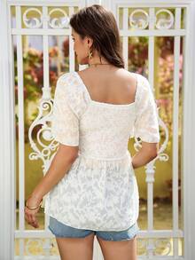 SHEIN Maternity Vacation Cutout Square Neck Short Sleeve Fashionable Blouse - White - View 2