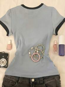 Glimmora 女士白色印花修身短袖T恤 - 灰色 - 查看 2