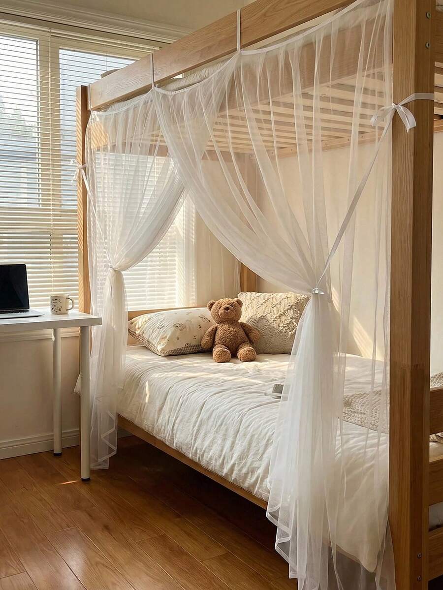 1  Piece, White Mosquito Net, Bed Curtain, Student Net, Family Bedroom Dormitory Available, Straps Can Be Easily Installed - White - View 1