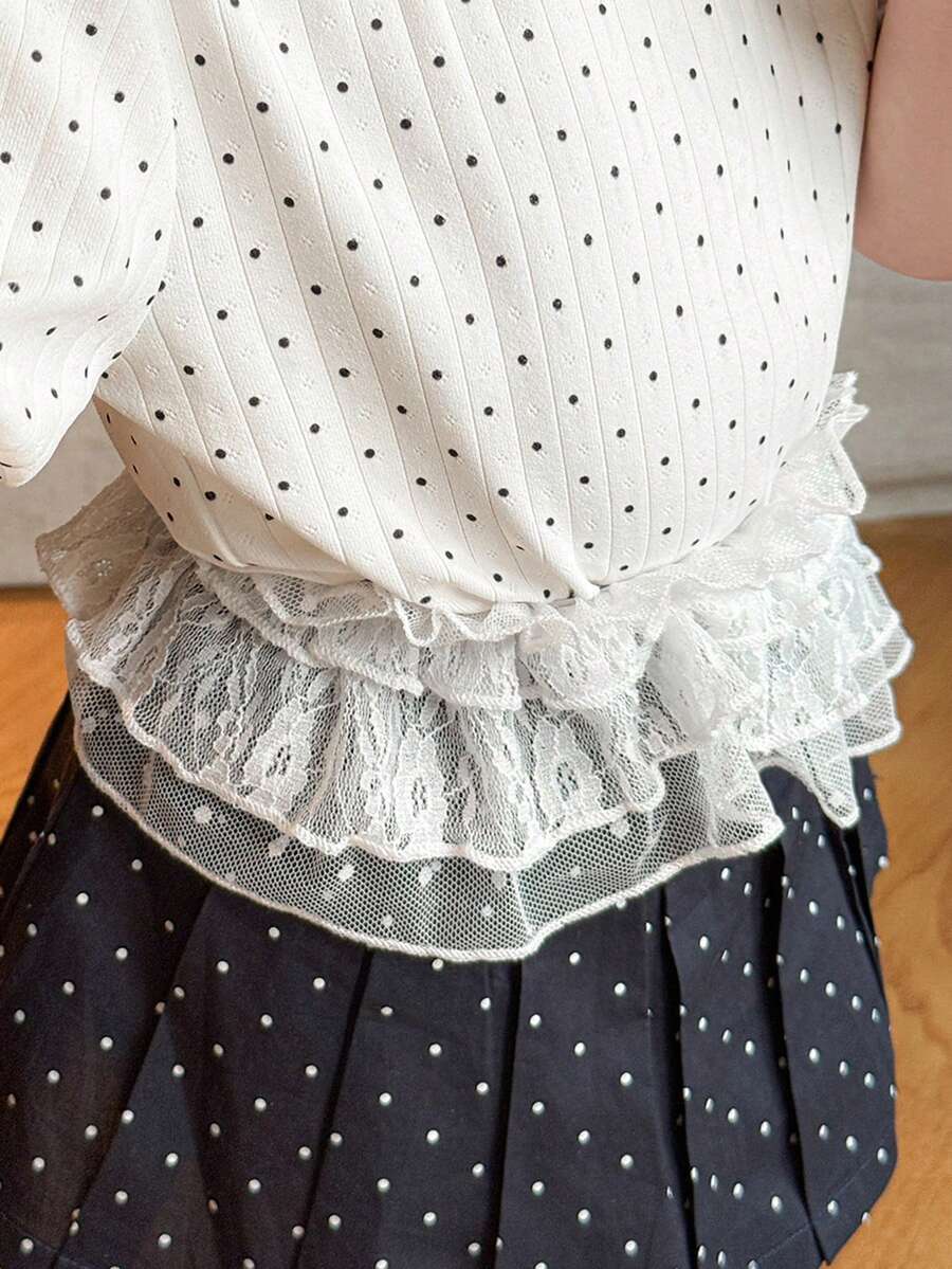 Dazy Kids Young Girl Lace Ruffle Casual Versatile Daily Wear Mini Skirt - White - View 1