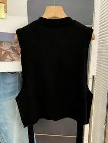 Resyla Chaleco de punto sin mangas de corte holgado - Negro - Ver 2